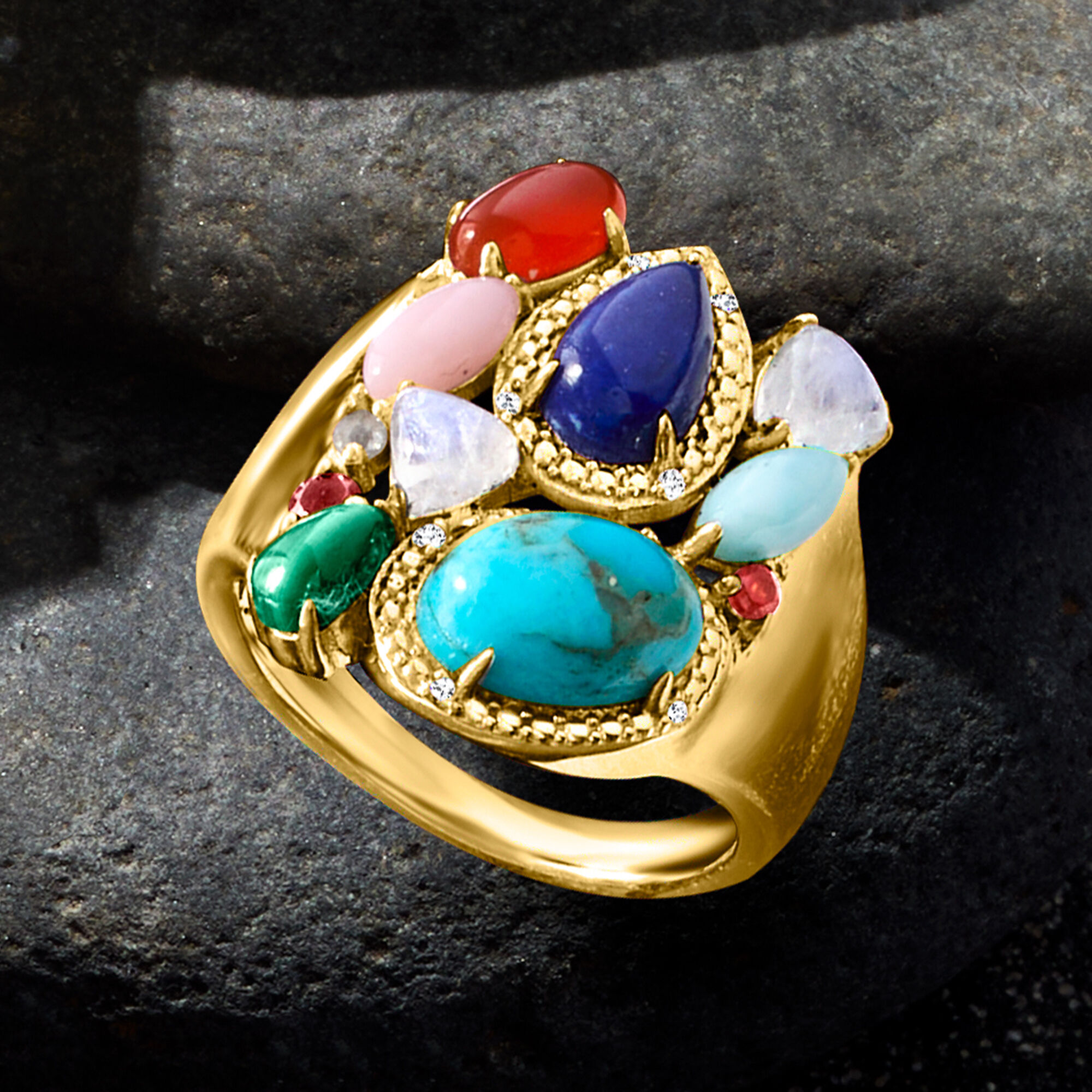 4.18 ct. t.w. Multi-Gemstone Ring in 18kt Gold Over Sterling