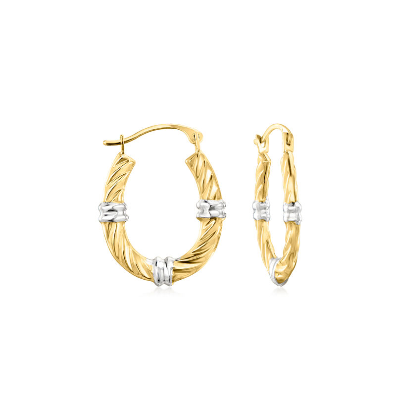 10kt Two-Tone Gold Oval Hoop Earrings. 3/4&quot; image number 0