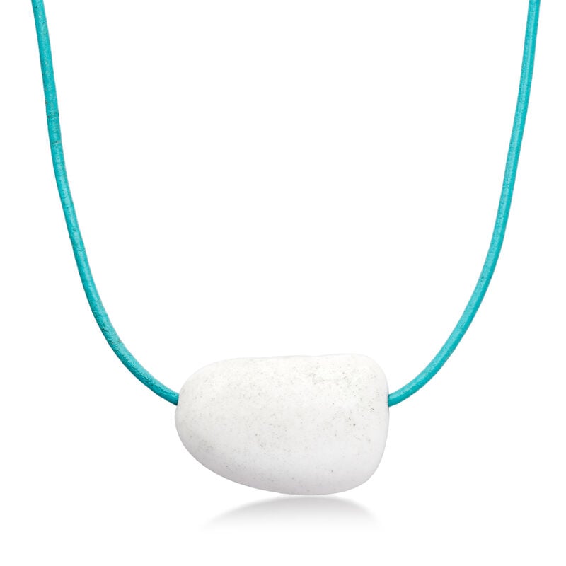 40.00 Carat White Quartz Bead Necklace with Adjustable Blue Leather Cord image number 1