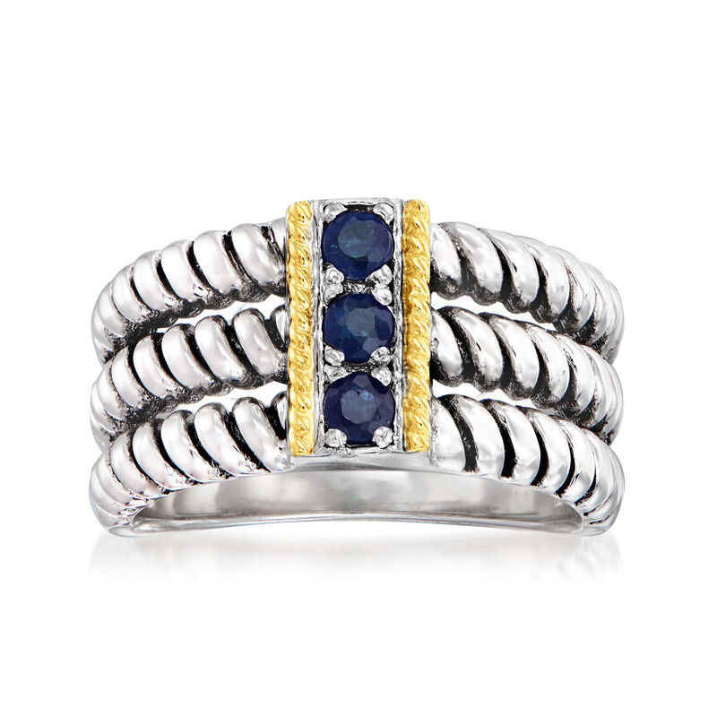 .20 ct. t.w. Sapphire Three-Stone Ring in Sterling Silver with 14kt Yellow Gold image number 0