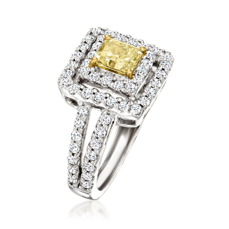 .72 Carat Yellow Diamond Ring with .68 ct. t.w. White Diamonds in 14kt and 18kt Gold image number 2