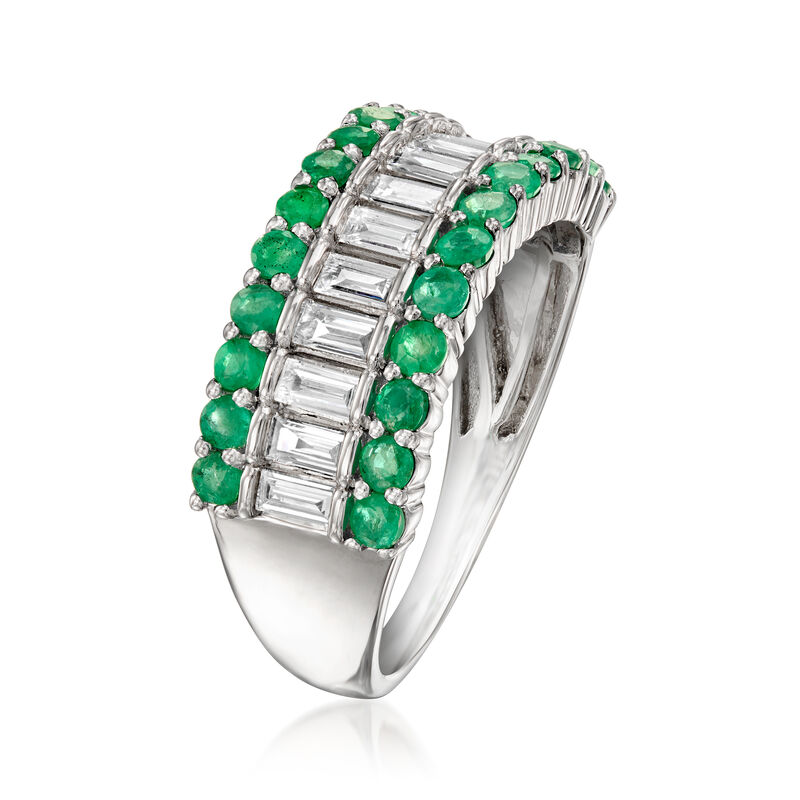 .70 ct. t.w. Emerald and .38 ct. t.w. Lab-Grown Diamond Ring in Sterling Silver image number 2