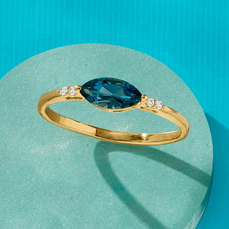 .60 Carat London Blue Topaz Ring with Diamonds in 14kt Yellow Gold image number 2