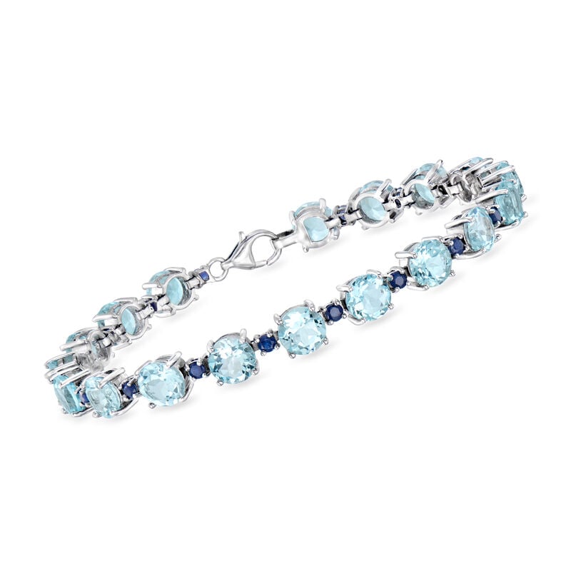 20.00 ct. t.w. Sky Blue Topaz and 1.70 ct. t.w. Sapphire Tennis Bracelet in Sterling Silver image number 0