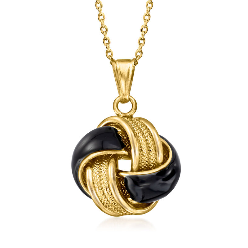 Italian Black Enamel and 18kt Gold Over Sterling Love Knot Pendant Necklace. 18&quot; image number 0