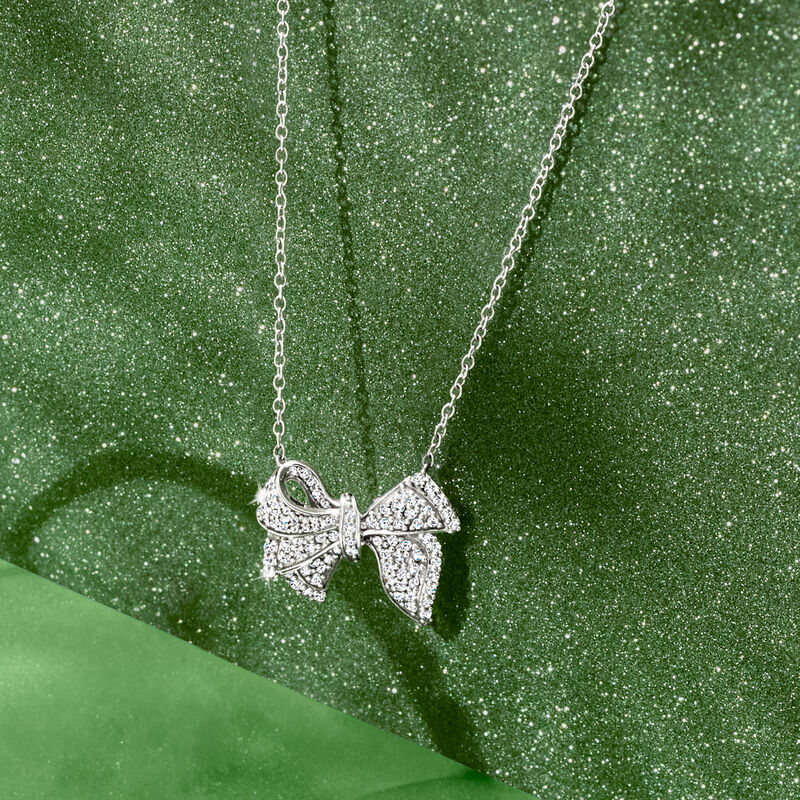 .50 ct. t.w. Diamond Bow Necklace in Sterling Silver. 20&quot; image number 2