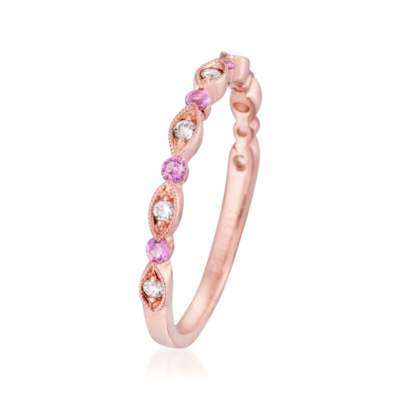 Henri Daussi .14 ct. t.w. Pink Sapphire Wedding Ring with Diamond Accents in 14kt Rose Gold image number 2