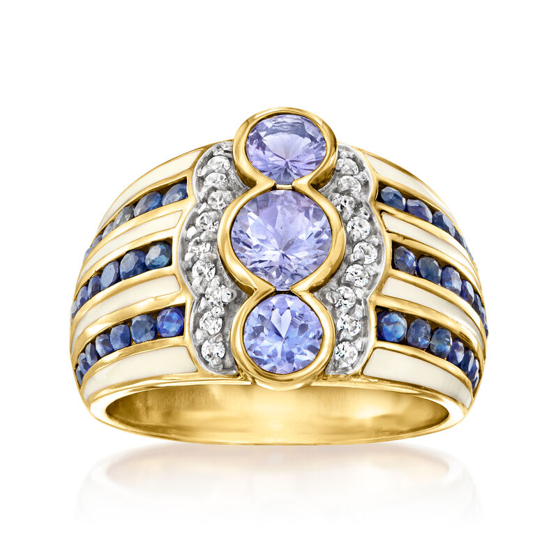 1.20 ct. t.w. Tanzanite Ring with 1.00 ct. t.w. Sapphires and .10 ct. t.w. White Zircon in 18kt Gold Over Sterling image number 0
