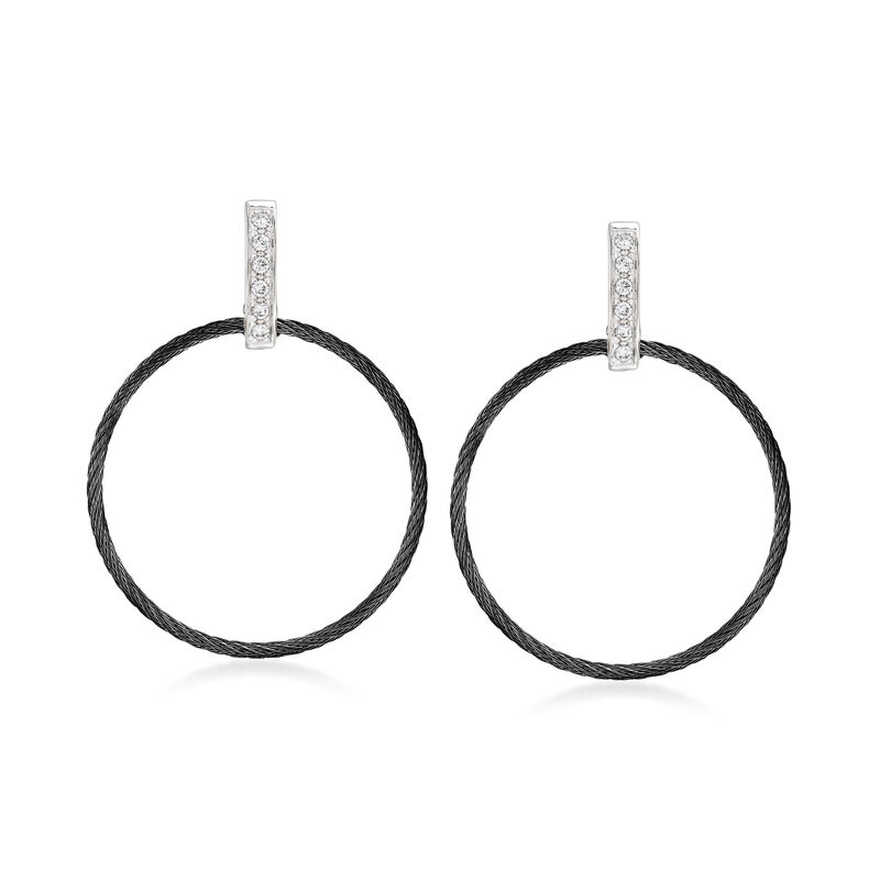 ALOR &quot;Noir&quot; .10 ct. t.w. Diamond Black Stainless Steel Open-Circle Cable Drop Earrings with 18kt White Gold image number 0