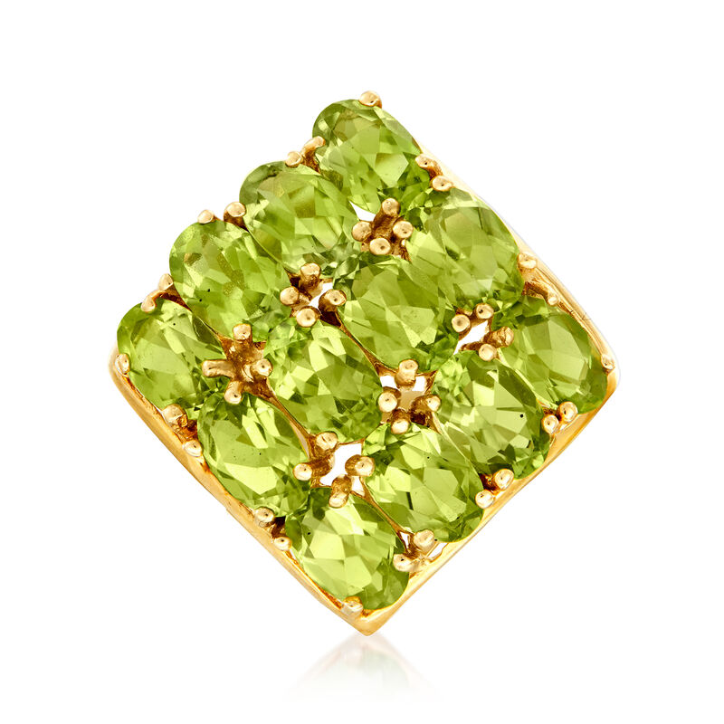 C. 1980 Vintage 4.80 ct. t.w. Three-Row Peridot Ring in 14kt Yellow Gold image number 0