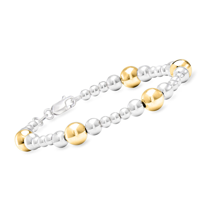 Italian 4-8mm Graduated Sterling Silver and 18kt Gold Over Sterling Bead Bracelet image number 0