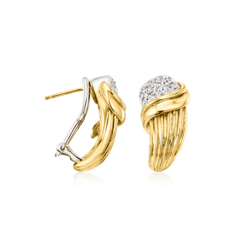 C. 1980 Vintage .40 ct. t.w. Diamond Curved Earrings in 18kt Yellow Gold image number 2