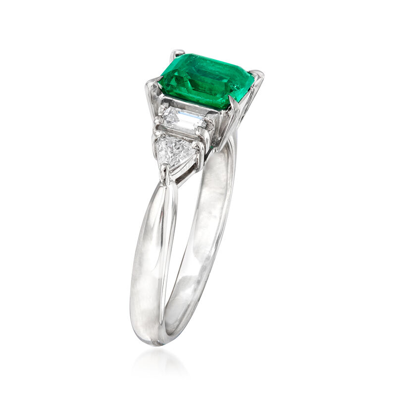 C. 2000 Vintage 1.04 Carat Emerald and .41 ct. t.w. Diamond Ring in Platinum. Size 6 image number 2
