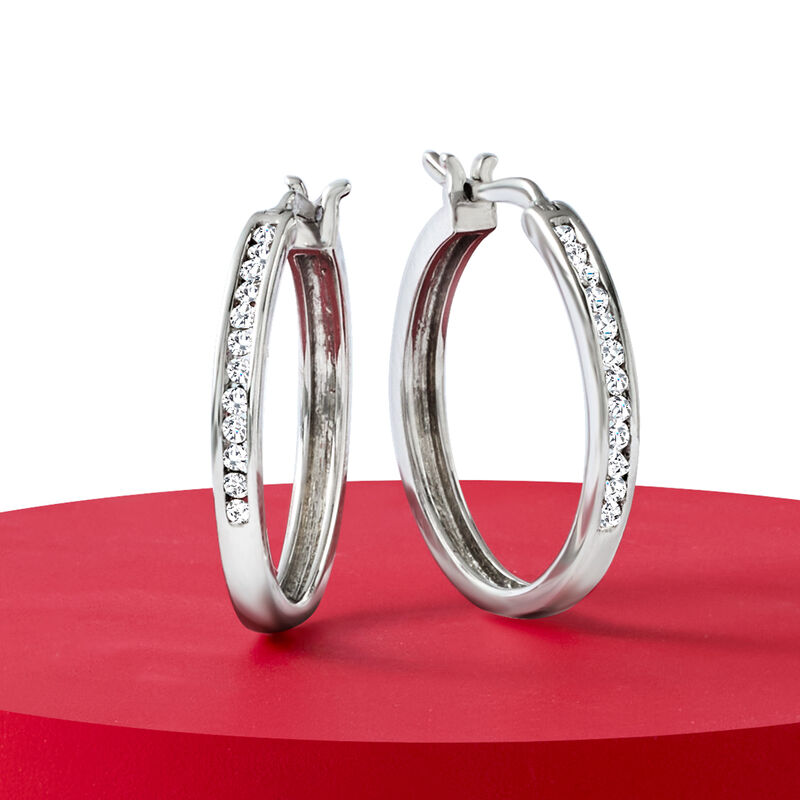 .25 ct. t.w. Diamond Hoop Earrings in Sterling Silver. 3/4&quot; image number 2