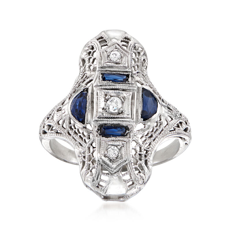 C. 1990 Vintage .30 ct. t.w. Simulated Sapphire and Diamond-Accented Dinner Ring in 18kt White Gold. Size 4.5 image number 0