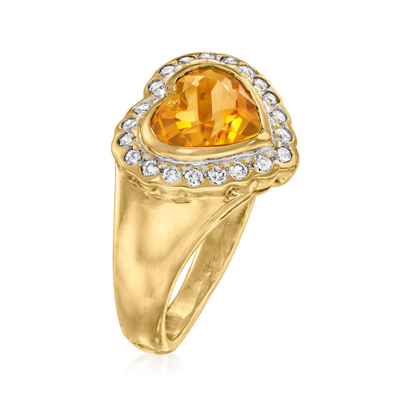 C. 1980 Vintage 1.45 Carat Citrine Heart Ring with .25 ct. t.w. Diamonds in 18kt Yellow Gold image number 2