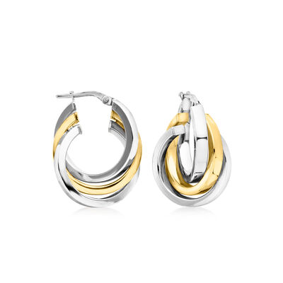 Italian Sterling Silver and 18kt Gold Over Sterling Interlocking Hoop Earrings
