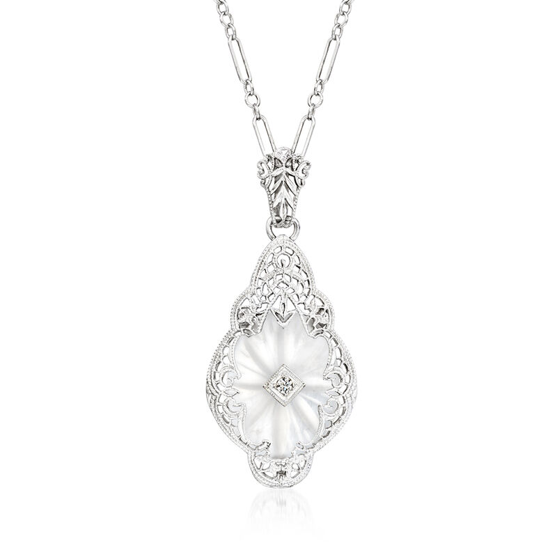 C. 1950 Vintage 3.00 Carat Rock Crystal Pendant Necklace with Single Diamond in 14kt White Gold  image number 0