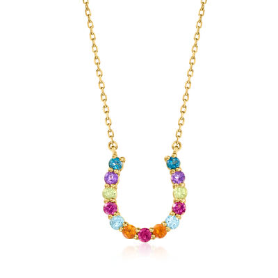 1.50 ct. t.w. Multi-Gemstone Horseshoe Necklace in 18kt Gold Over Sterling