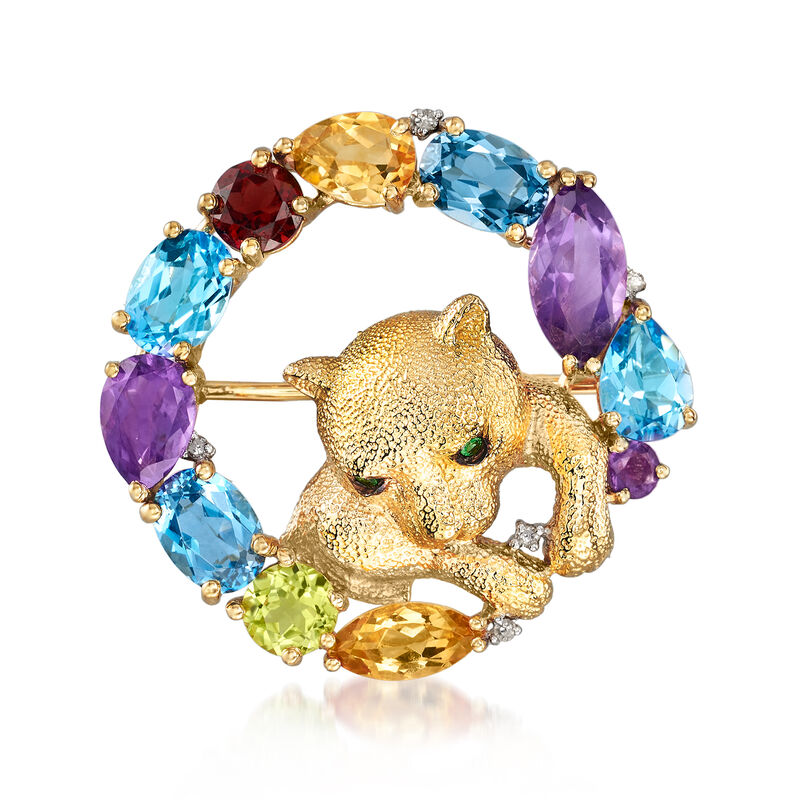 8.02 ct. t.w. Multi-Gem Cat Pin in 18kt Gold Over Sterling image number 0
