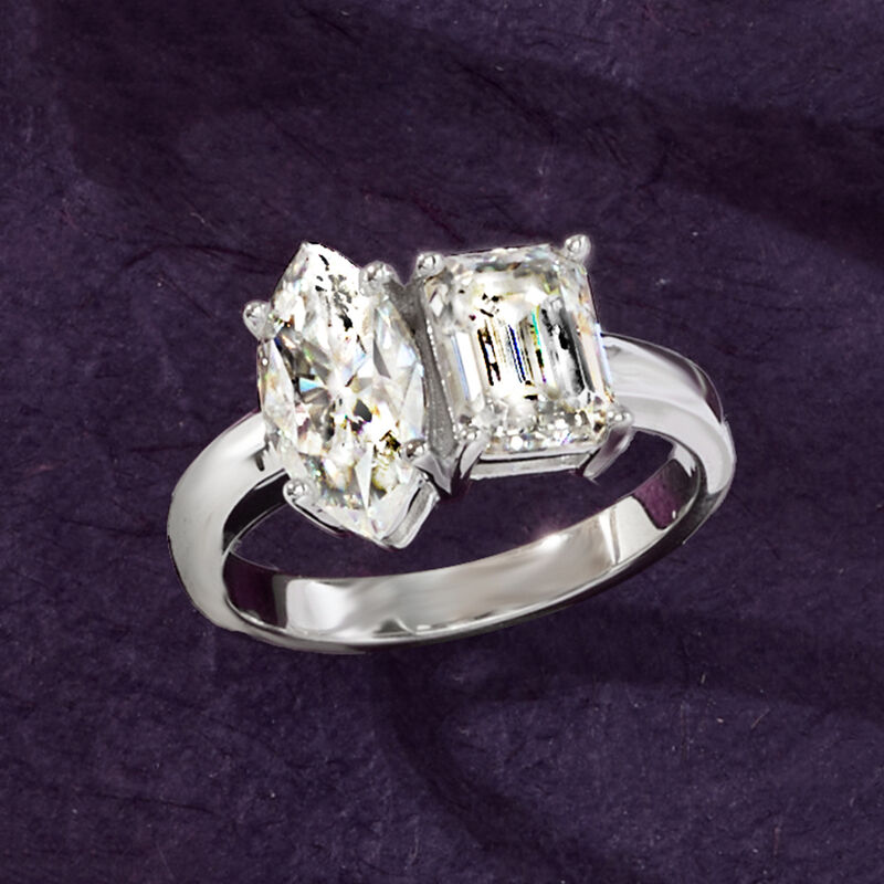 3.40 ct. t.w. Moissanite Toi et Moi Ring in Sterling Silver image number 4