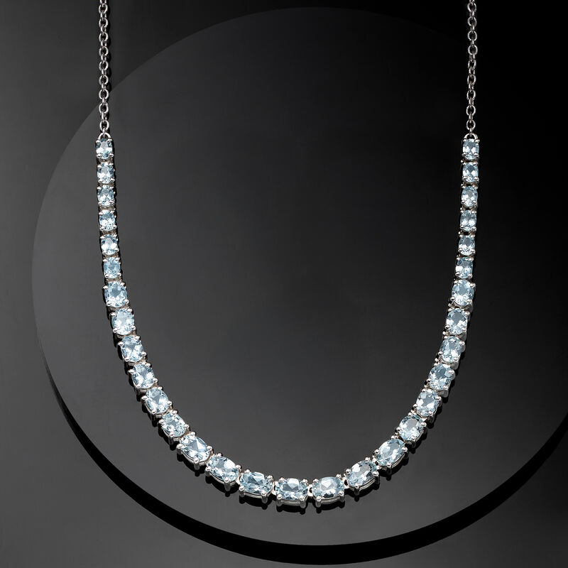 8.80 ct. t.w. Graduated Aquamarine Necklace in Sterling Silver image number 3