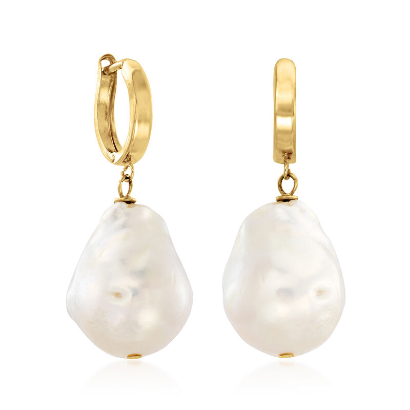14-15mm Cultured Freshwater Baroque Pearl Drop Earrings with 14kt Yellow Gold image number 0