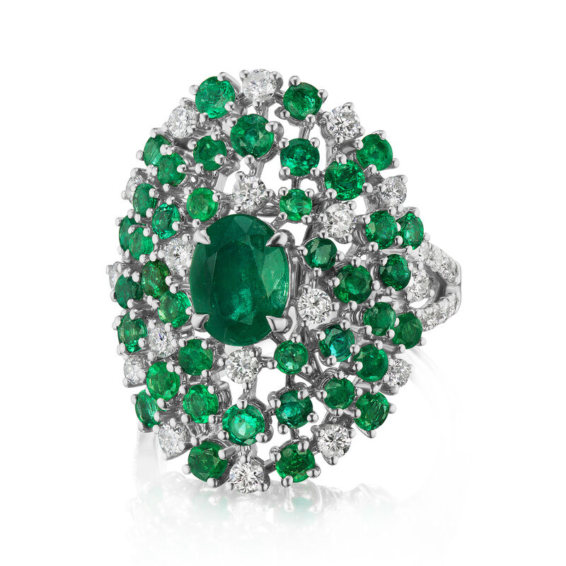 3.60 ct. t.w. Emerald and .90 ct. t.w. Diamond Ring in 18kt White Gold image number 0