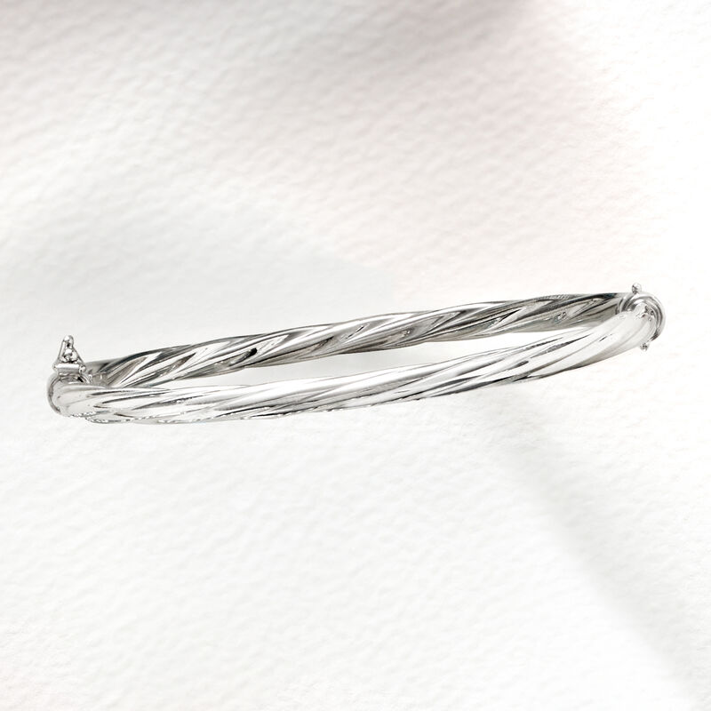 Italian 4mm Sterling Silver Twisted Bangle Bracelet image number 4
