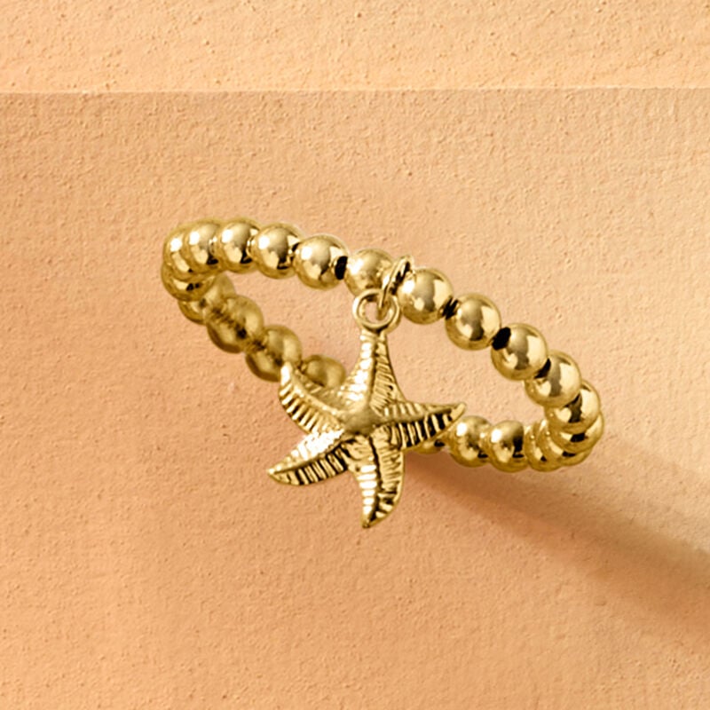 3mm 14kt Yellow Gold Bead Stretch Ring with Starfish Charm image number 3