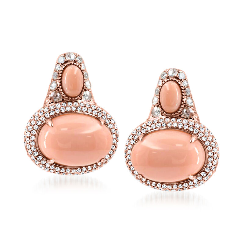 Coral and 1.88 ct. t.w. Diamond Earrings in 18kt Rose Gold image number 0