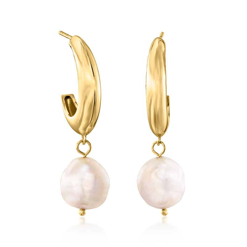 9-11mm Cultured Pearl Crescent Moon Drop Earrings in 18kt Gold Over Sterling  image number 2
