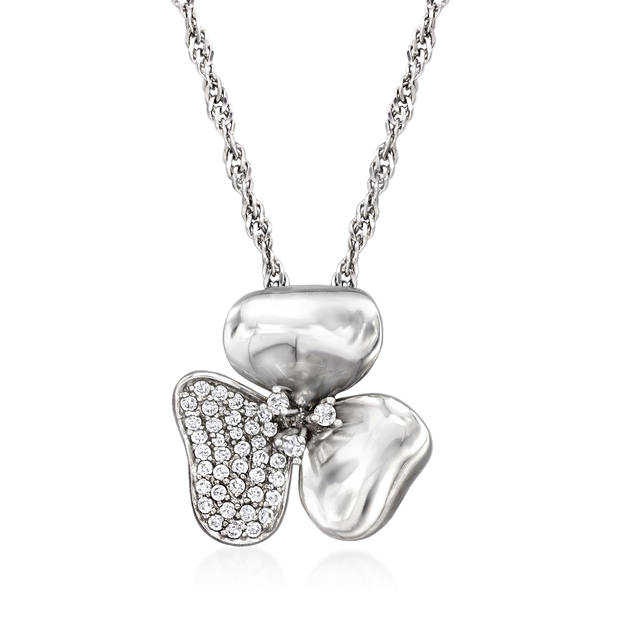 Italian .20 ct. t.w. CZ Flower Pendant in Sterling Silver