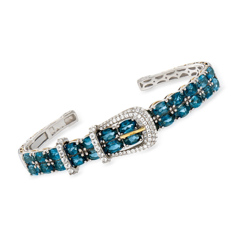 15.70 ct. t.w. London Blue and White Topaz Buckle Cuff Bracelet in Sterling Silver and 18kt Gold Over Sterling image number 0