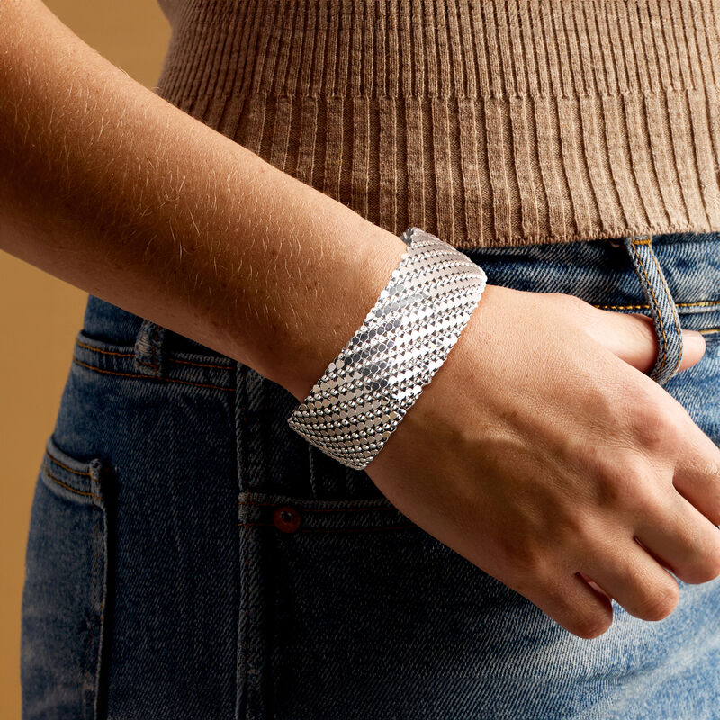 Italian Rhodium-Plated Patterned Wide Cuff Bracelet image number 1