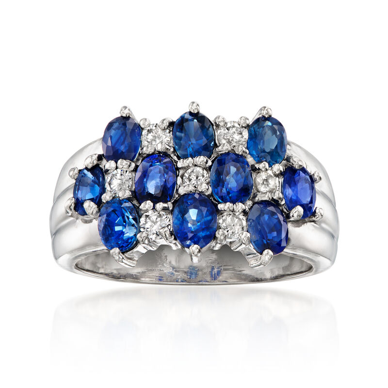 C. 1990 Vintage 2.41 ct. t.w. Sapphire and .30 ct. t.w. Diamond Three-Row Ring in Platinum. Size 6 image number 0