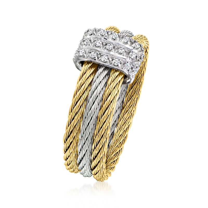 ALOR .11 ct. t.w. Diamond Station Ring with Two-Tone Stainless Steel and 18kt White Gold. Size 7 image number 2