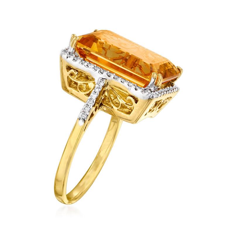 C. 1980 Vintage 9.30 Carat Citrine and .45 ct. t.w. Diamond Ring in 18kt Yellow Gold image number 2