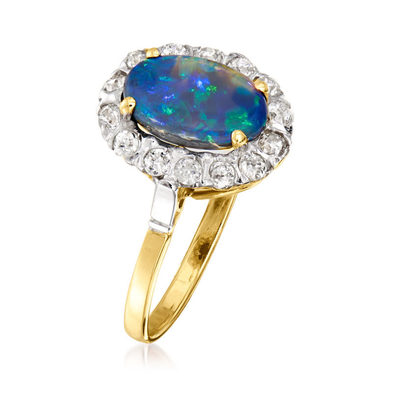 C. 1950 Vintage Opal and .35 ct. t.w. Diamond Ring in 18kt Yellow Gold. Size 6.25 image number 2