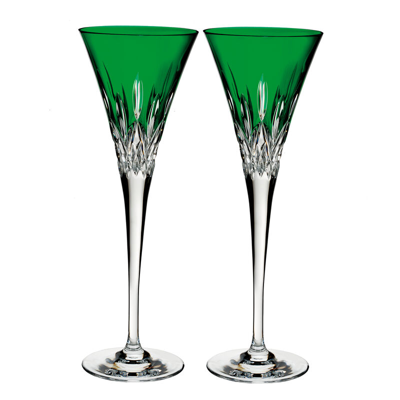 Waterford Crystal &quot;Pops&quot; Set of 2 Lismore Emerald Flute Glasses  image number 0