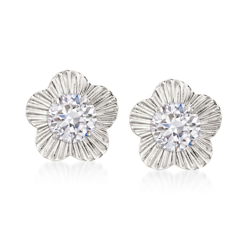14kt White Gold Flower Earring Jackets  image number 3