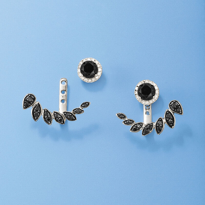 1.40 ct. t.w. Black and White Diamond Halo Stud Earrings in Sterling Silver image number 3