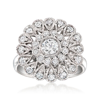 C. 1990 Vintage .75 ct. t.w. Diamond Flower Ring in 18kt White Gold