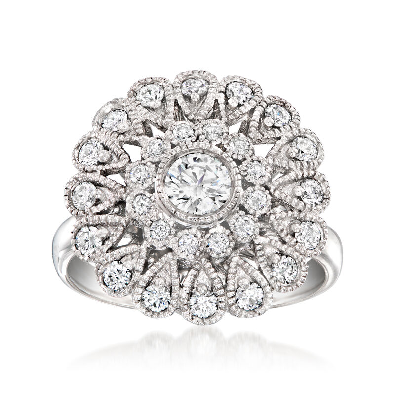 C. 1990 Vintage .75 ct. t.w. Diamond Flower Ring in 18kt White Gold. Size 5 image number 0