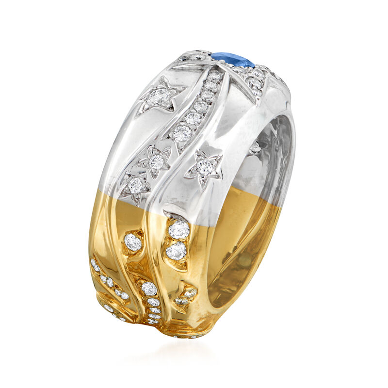 C. 1980 Vintage Chanel 1.05 ct. t.w. Blue and Yellow Sapphire and .25 ct. t.w. Diamond Star Ring in 18kt Two-Tone Gold. Size 5 image number 3
