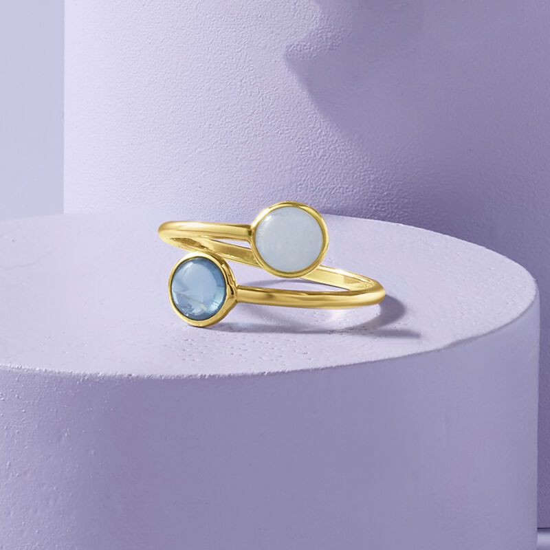 Italian .90 Carat Aquamarine and .90 Carat London Blue Topaz Bypass Ring in 14kt Yellow Gold image number 3