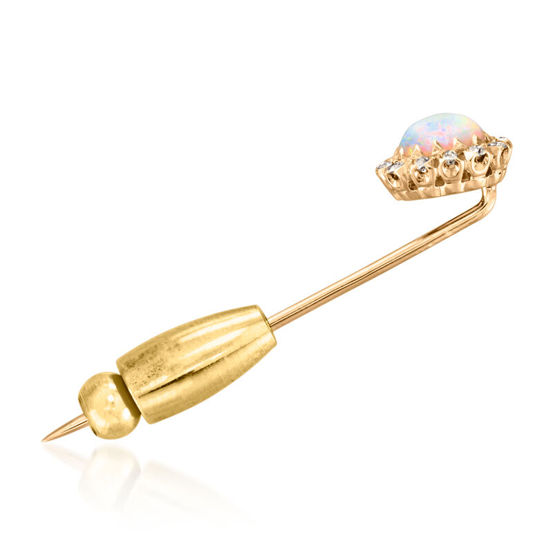 C. 1930 Vintage Opal and .18 ct. t.w. Diamond Stick Pin in 14kt Yellow Gold image number 2