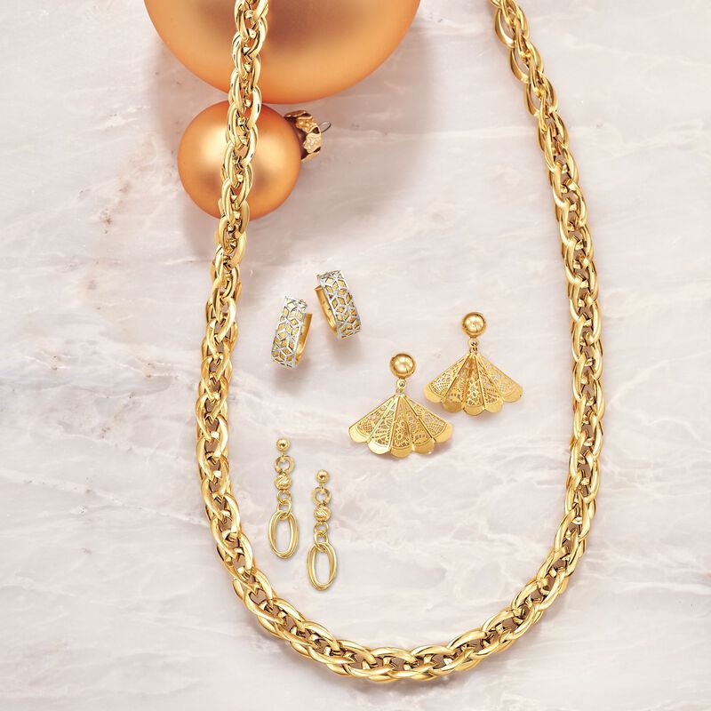Italian 18kt Yellow Gold Filigree Fan Earrings  image number 3
