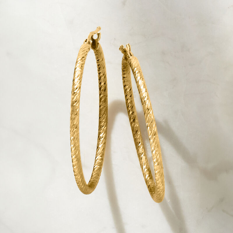 Italian 10kt Yellow Gold Diamond-Cut Hoop Earrings. 1 3/8&quot; image number 2
