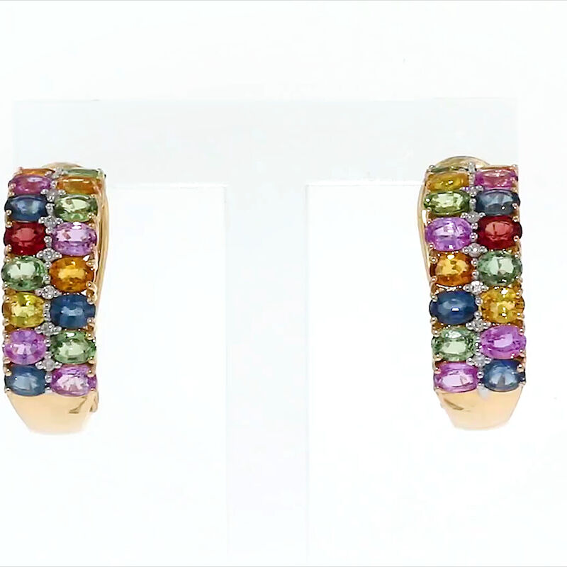 6.75 ct. t.w. Multicolored Sapphire and .10 ct. t.w. Diamond Earrings in 18kt Yellow Gold image number 3